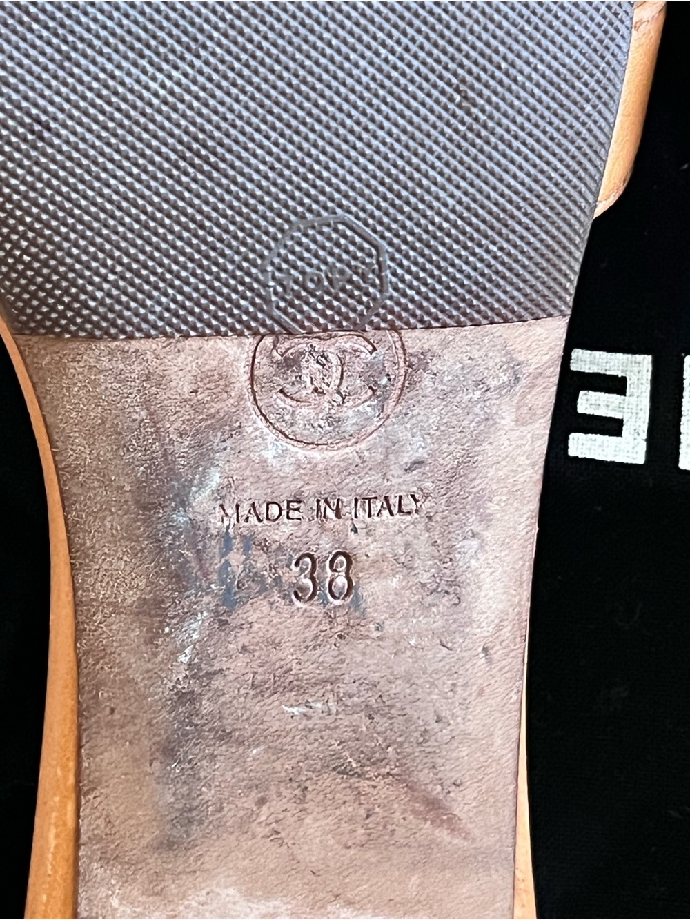 CHANEL Tan Leather Camellia Slide Sandals - Picture 5 of 6